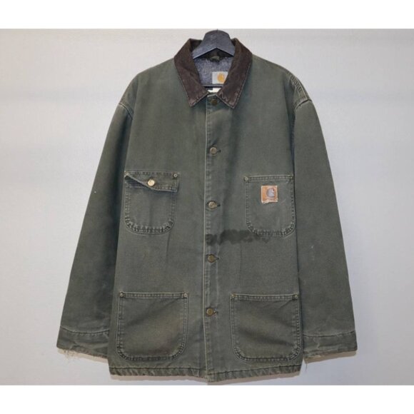 Vintage Carhartt Moss Blanket-Lined Chore Coat Jacket Men's XL 90s Workwear - Picture 1 of 9